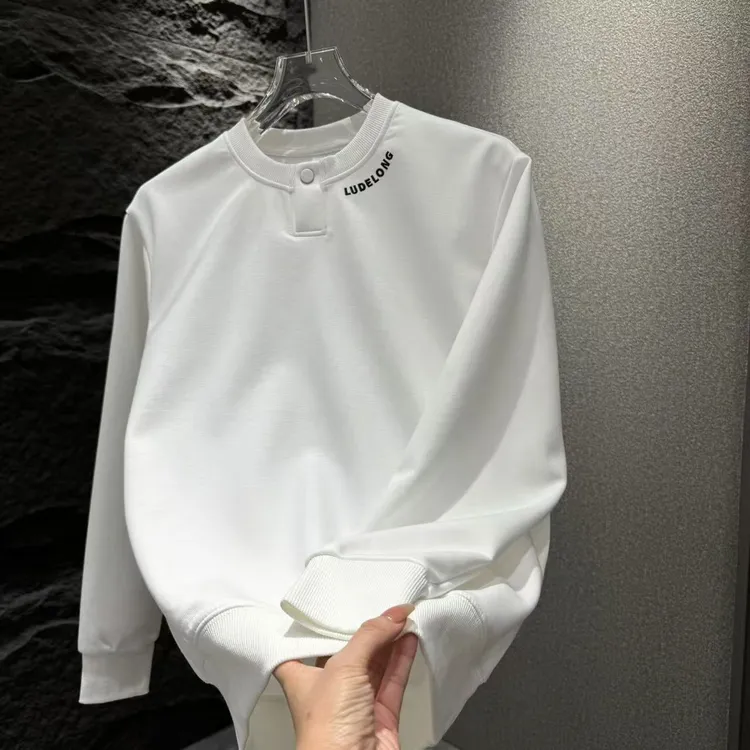 秋冬男士简约纯色扣子圆领帅气潮流卫衣96603