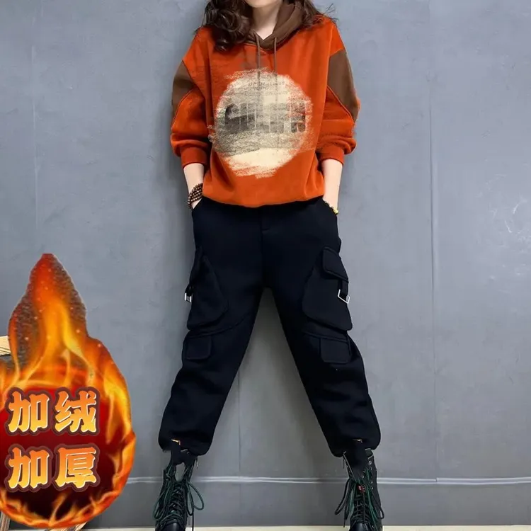 Y加绒加厚新款宽松时尚休闲大码减龄女装2025上衣卫衣