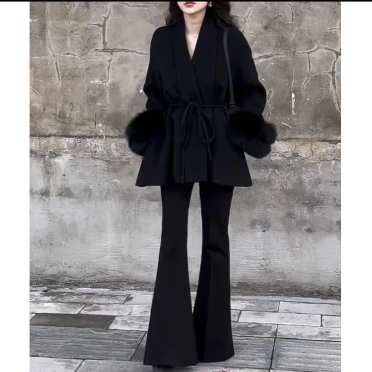 新款时尚女装气质百搭单层大毛毛袖口精品0001外套