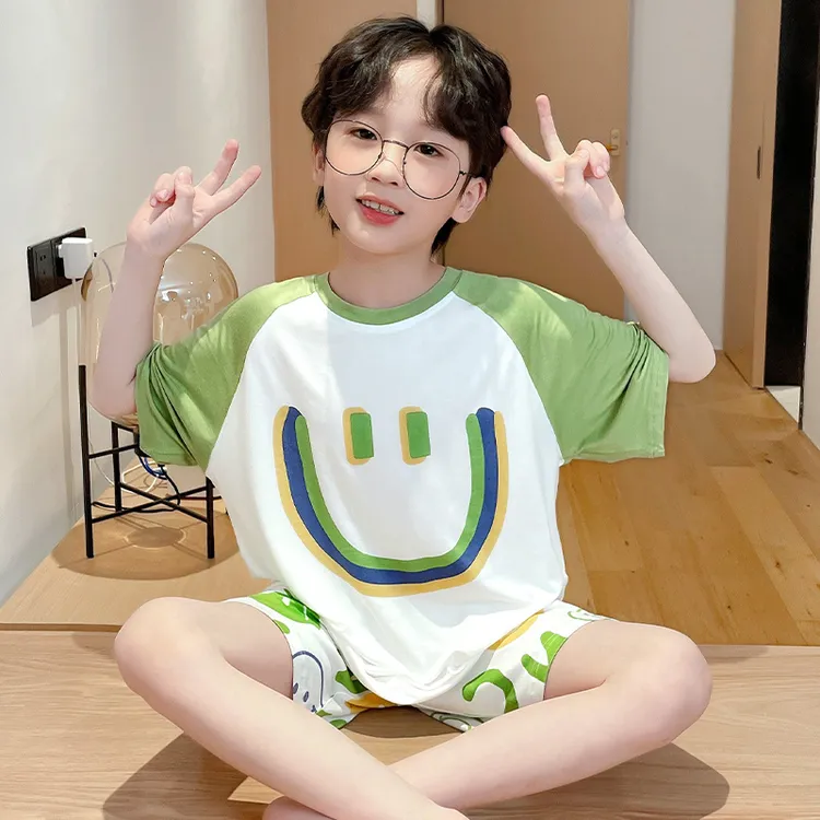 儿童睡衣莫代尔薄款冰丝套装男童小男孩青少年卡通2023新款空调服
