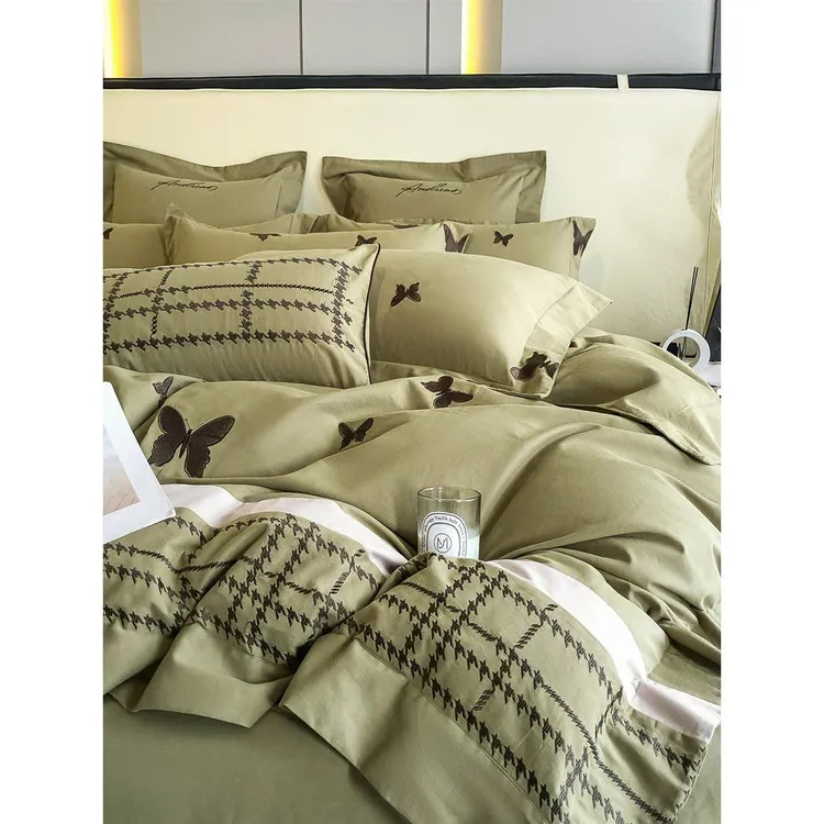 轻奢100支加厚保暖全棉磨毛四件套秋冬季100纯棉被套床单床上用品