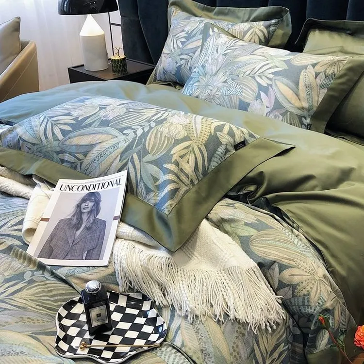 美式复古风120支全棉长绒棉数码四件套纯棉被套南通床上用品4件套