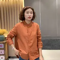 【萍姐家】文艺立领蕾丝花边领白衬衫百搭宽松秋季衬衣女