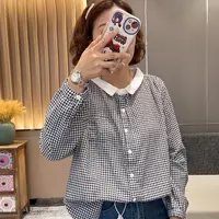 [萍姐推荐]2025春秋翻领春季格子宽松休闲衬衫时尚显瘦长袖上衣女
