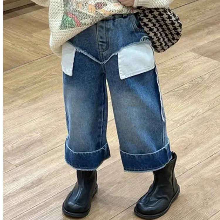 女童牛仔裤春秋款2024新款儿童直筒时尚百搭洋气浅秋装韩系潮秋季