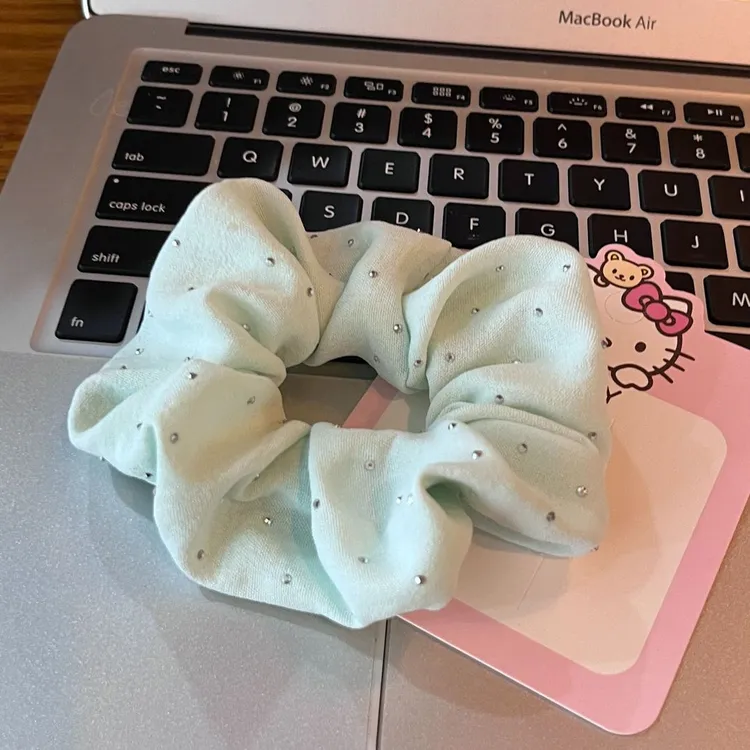 蓝绿色大肠发圈薄荷曼波发饰女扎头绳复古法式高级感温柔发绳皮筋