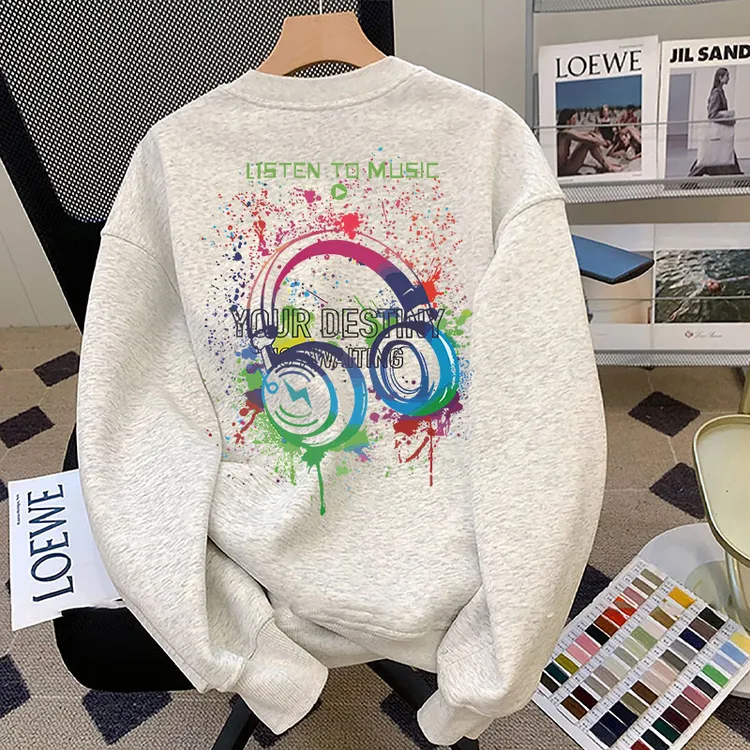 设计感vintage高街圆领卫衣男秋冬季宽松青少年加绒加厚保暖上衣