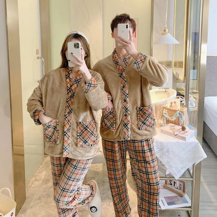 2025年春秋冬新款情侣海岛绒加绒加厚保暖宝利格睡衣套装家居服套