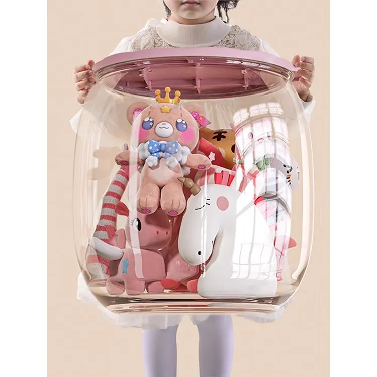 娃娃收纳筒毛绒玩偶布收纳桶儿童玩具公仔整理收纳神器透明储物凳