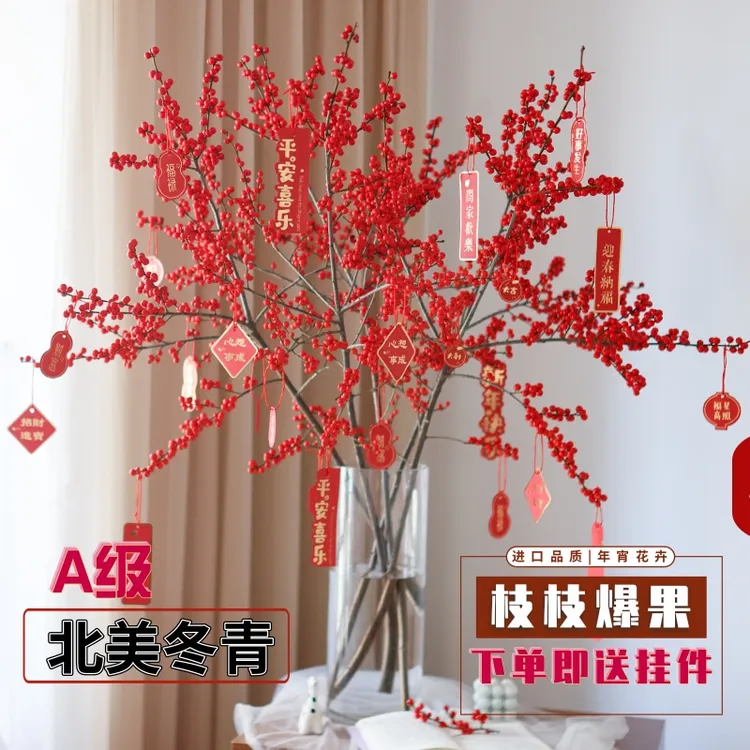 北美冬青红果鲜切花鲜花云南直发年宵花水培插花东青喜庆过年鲜花