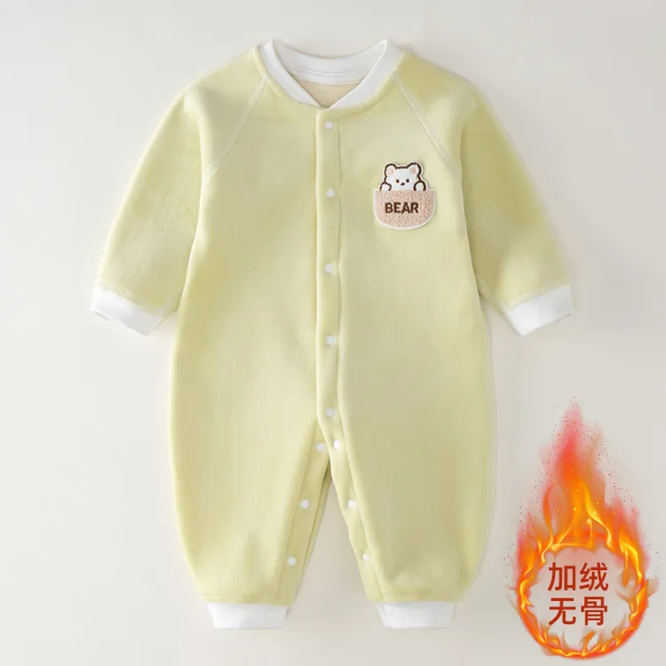 婴儿加绒连体衣春季宝宝保暖哈衣新生儿一体绒爬服儿童外套秋冬季