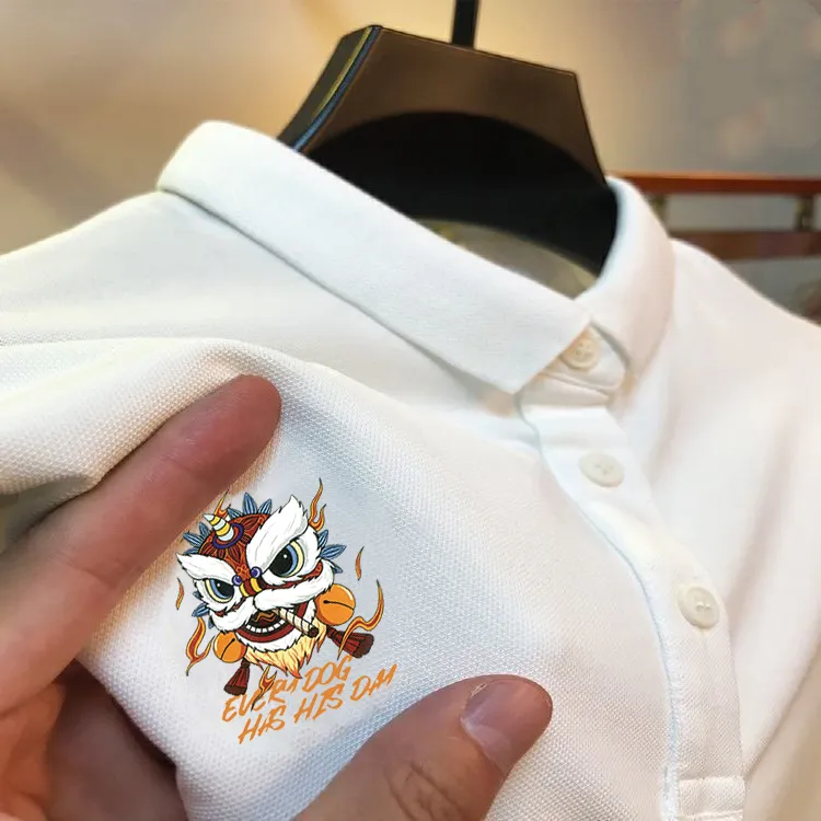 半袖男潮牌宽松港风t恤翻领Polo衫ins国潮醒狮潮流帅气文艺保罗衫