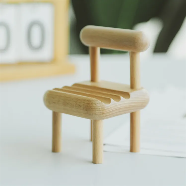 手机支架桌面实木卡通落地榉木迷你小型椅子摆件简约通用桌上懒人