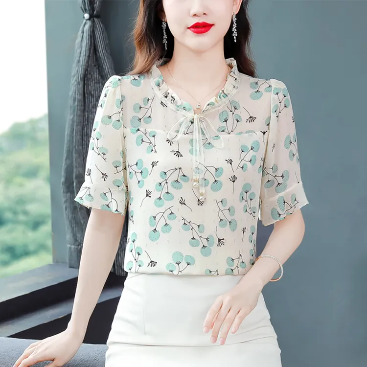 洋气妈妈夏装新款短袖碎花雪纺衫夏季减龄中年女士宽松遮肚子上衣