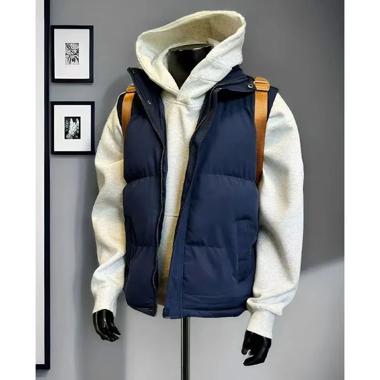 藏青色羽绒棉马甲男款冬季防寒保暖外穿背心高级感坎肩棉服外套潮