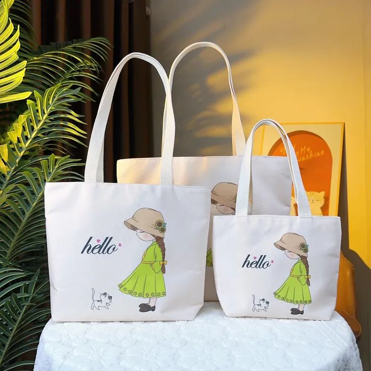 绿色女孩时尚帆布包大容量单肩包印花可爱学生补习包百搭通勤包商品图