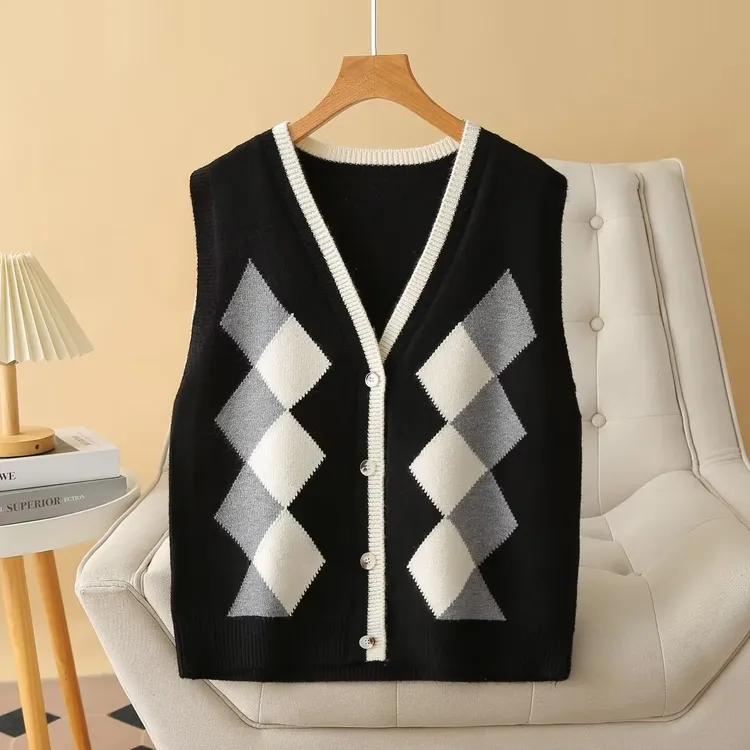 【卡码拍小】百搭气质无袖毛线马甲背心内袋微胖大码女装开衫上衣