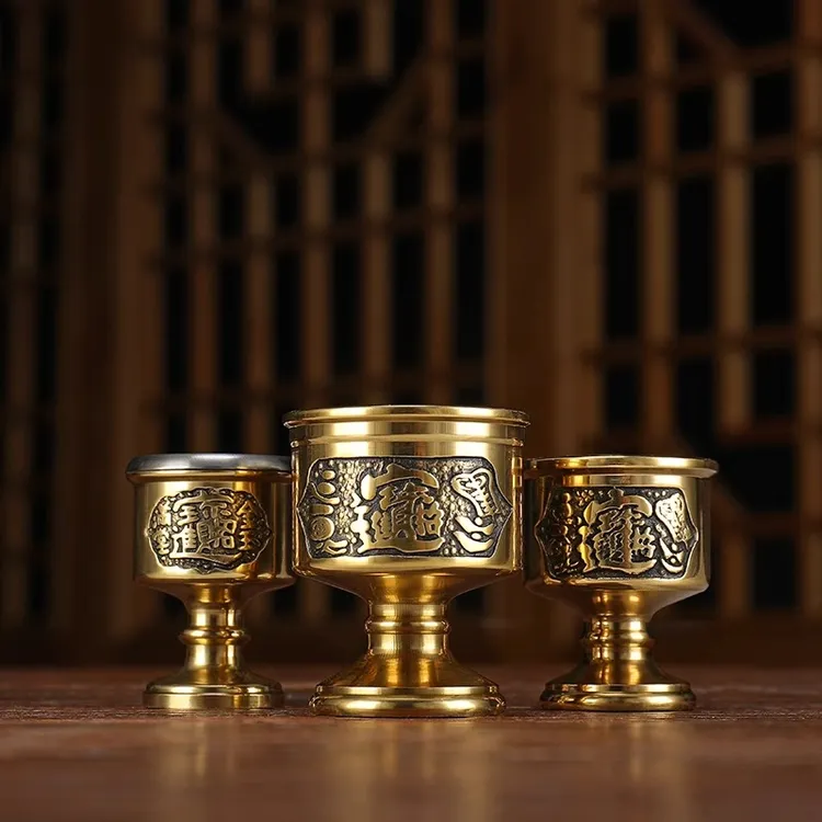 圣水杯摆件铜拜神杯子用品家用财神关公供奉佛具酒杯供水杯供佛