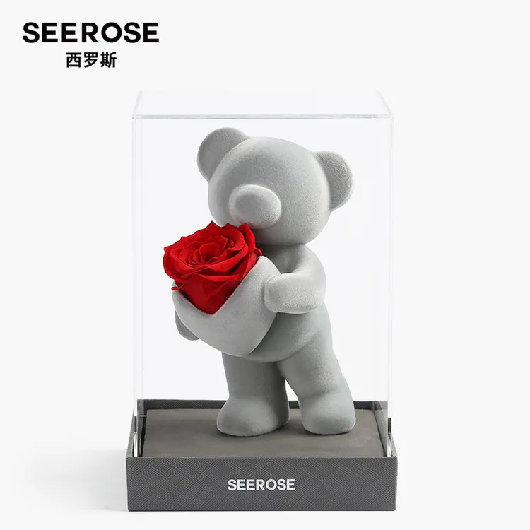 SEEROSE/西罗斯永生花玫瑰熊兔子花束礼盒圣诞情人节礼物送女朋友