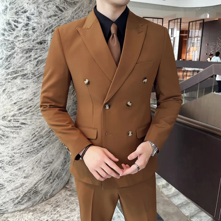 新款英伦商务休闲纯色西装时尚西装男套装西服套装西装男轻奢3618