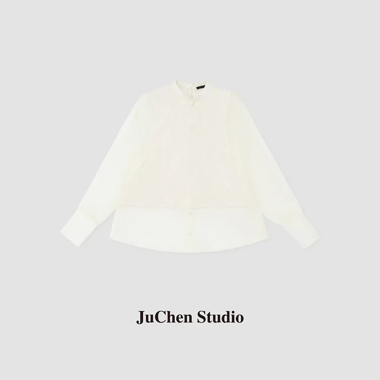 夏季立体大身剪花拼接马甲设计新中式长袖衬衫女上衣  SS061235