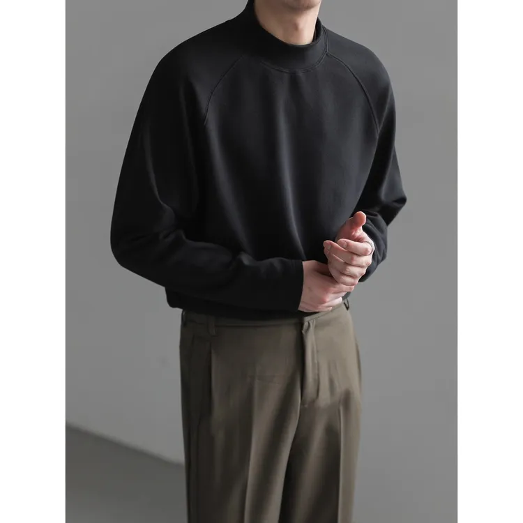 秋冬季内搭上衣韩系宽松保暖德绒打底衫男士纯色半高领长袖厚T恤