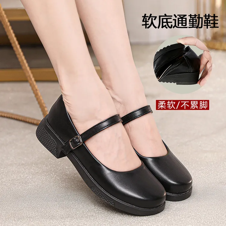 日系jk制服鞋系带一字带单鞋表演出鞋高中校服初中学生黑皮鞋女生
