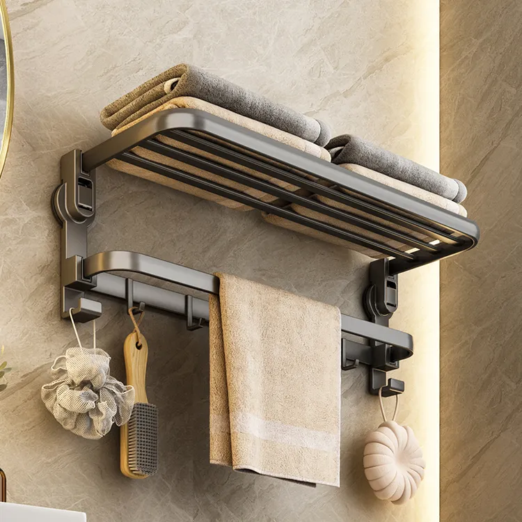 吸盘折叠毛巾架子免打孔浴巾架浴室置物架浴巾置物架毛巾杆卫生间商品图