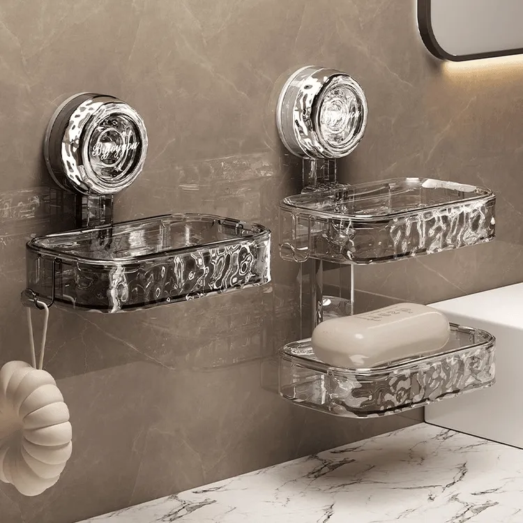 吸盘肥皂盒壁挂式香皂盒置物架免打孔家用浴室沥水双层卫生间收纳