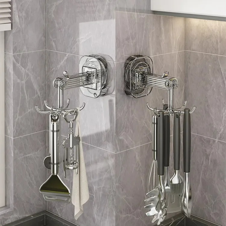 轻奢吸盘六爪挂钩免打孔无痕墙上浴室厨房强力承重多功能旋转粘钩