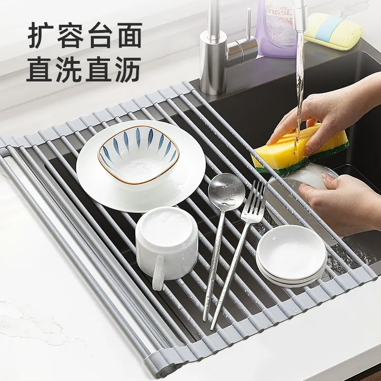 沥水架水槽碗碟收纳架水池碗盘架厨房置物架可折叠沥水篮家用神器