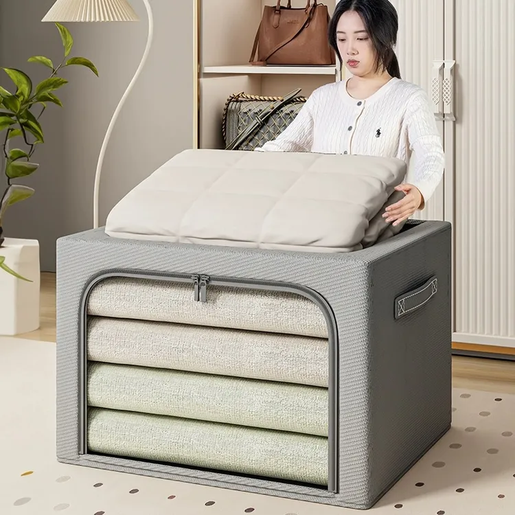 【小韩专属】衣柜收纳箱家用衣服衣物布艺棉麻被子整理钢架折叠筐储物袋子搬家