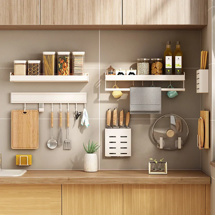 厨房置物架大全免打孔壁挂式刀架筷子筒调料瓶收纳架多功能收纳架