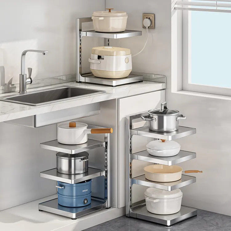 优勤不锈钢厨房锅具架多层置物架多功能收纳锅架子水槽下落地台面