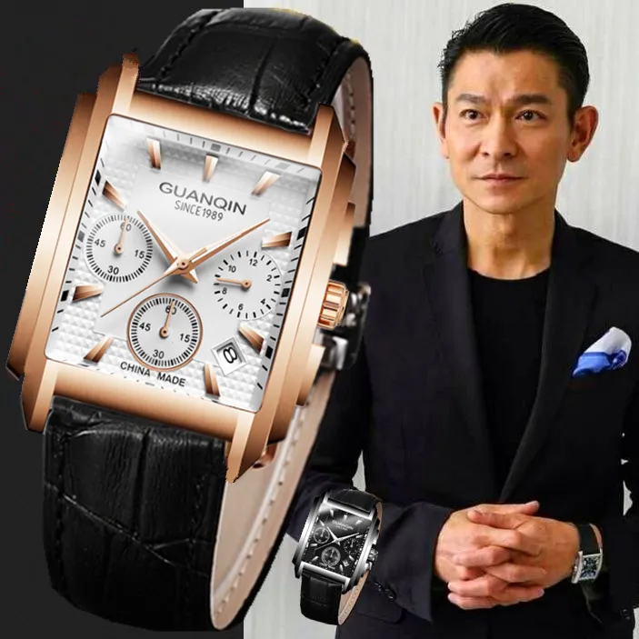 明星同款瑞士冠琴手表男士时尚帅气石英表夜光防水方形男表真皮