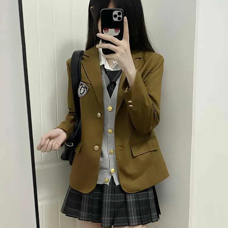 森鱼社原创JK制服正版西装格裙套装校供感百褶裙叠穿搭配纯色西装