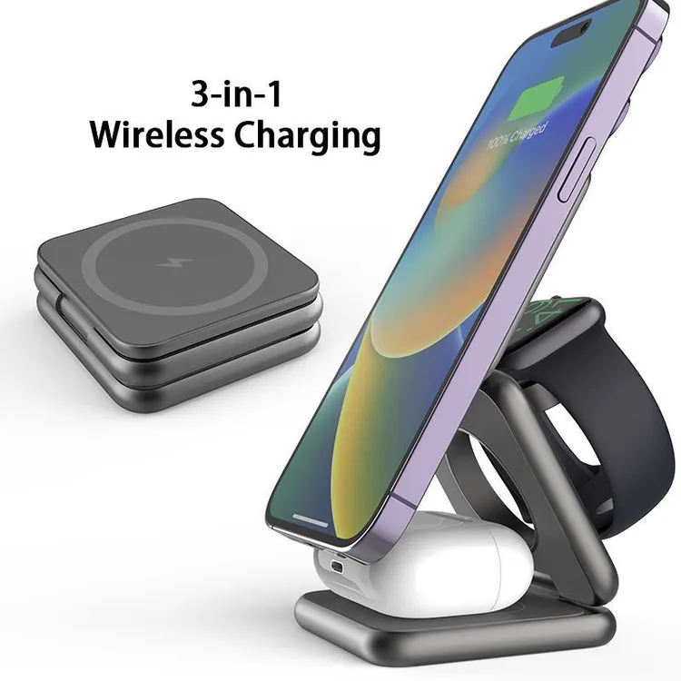 竞闪折叠三合一磁吸无线充支架适用15Ultra手表IWatch耳机airpods