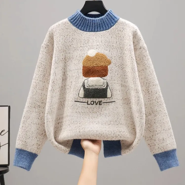 毛衣女2025洋气时尚宽松少女初中高中学生加绒加厚保暖套头打底衫