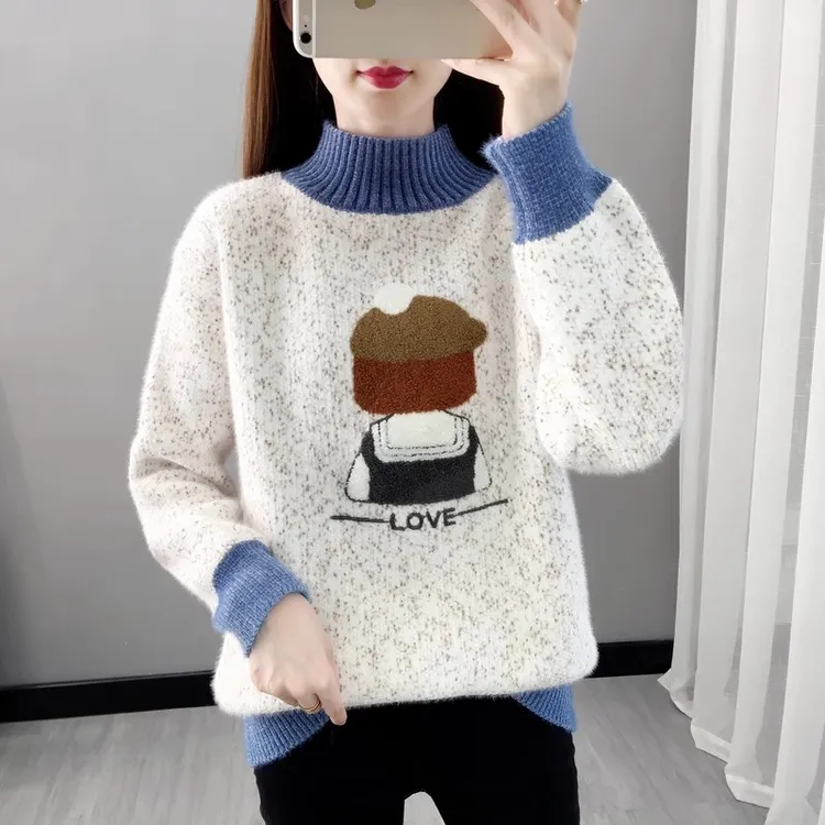 2025新款初中生高中生学生内搭套头加绒加厚保暖打底衫毛衣秋冬季