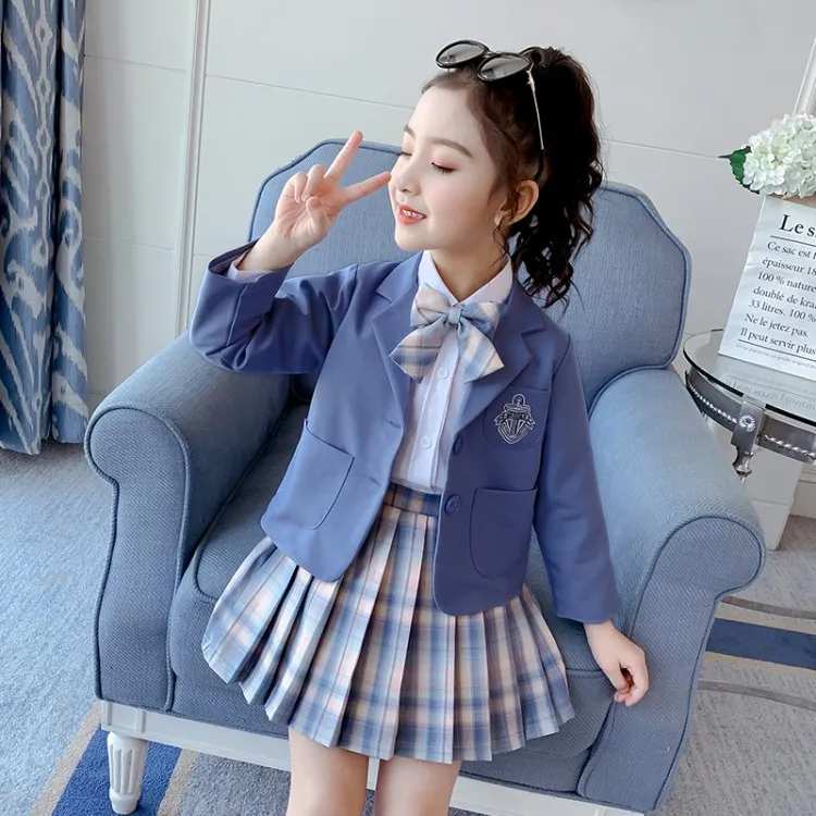 女童JK套装秋装2022新款儿童学院风三件套西装外套百褶jk制服洋气