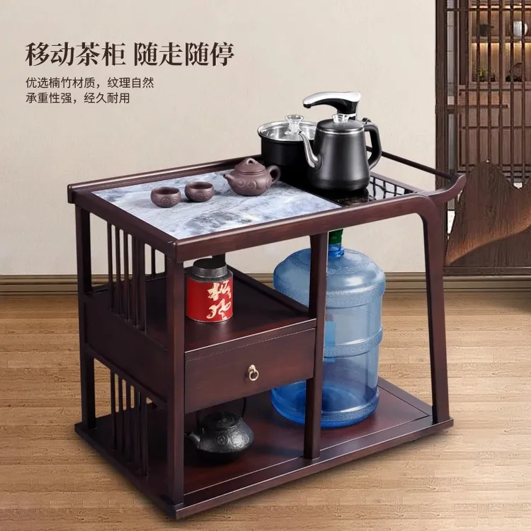新中式移动茶几茶桌实木茶水柜家用小茶台烧水壶一体泡茶柜茶水柜
