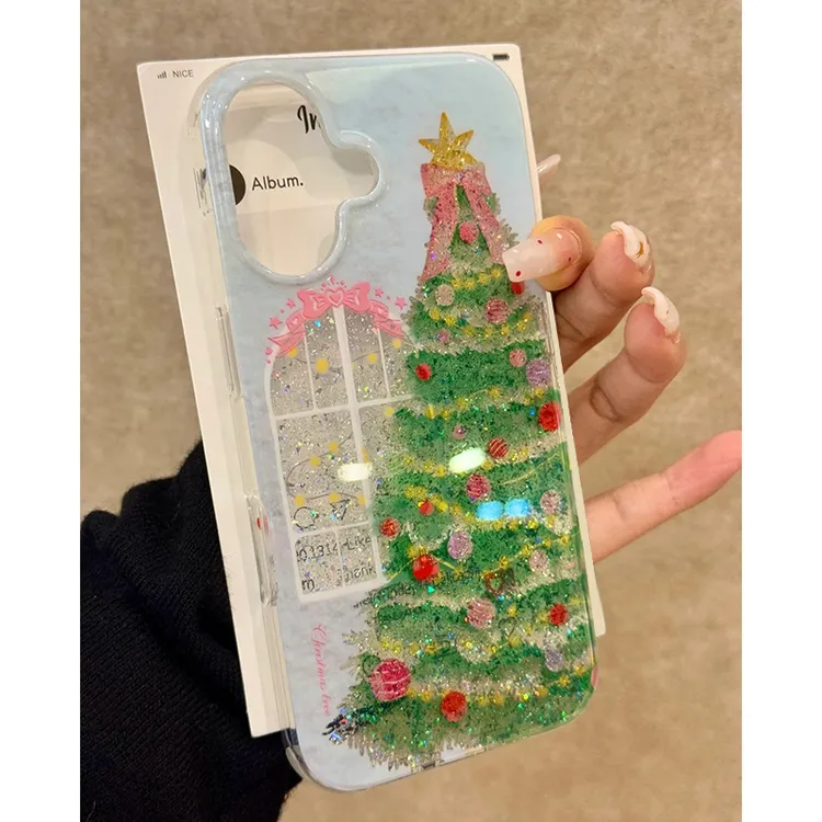 雅天立ins彩灯圣诞树适用苹果16promax手机壳iPhone1413/12闪粉11