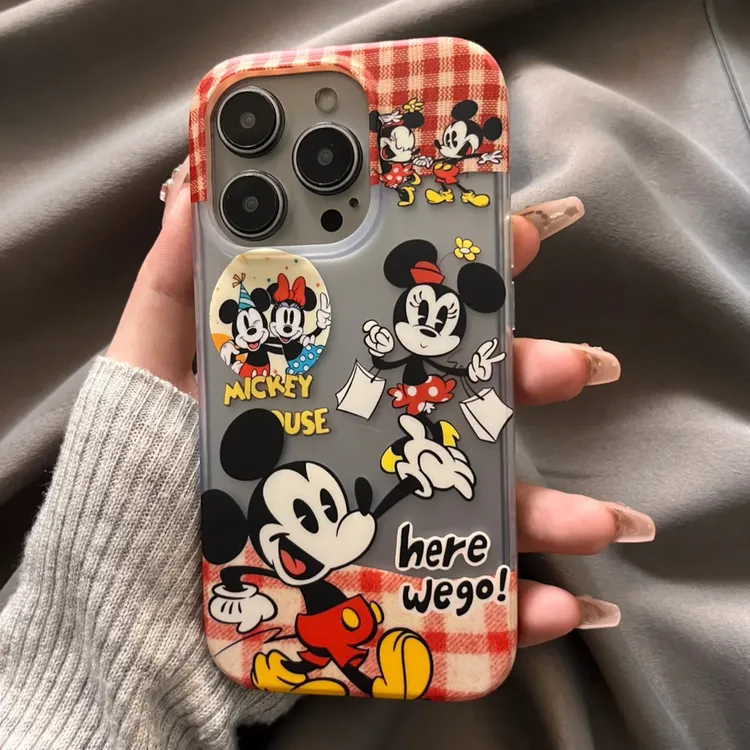 夏屿乐红格子米奇适用iPhone16promax苹果15手机壳14磨砂13/11/12