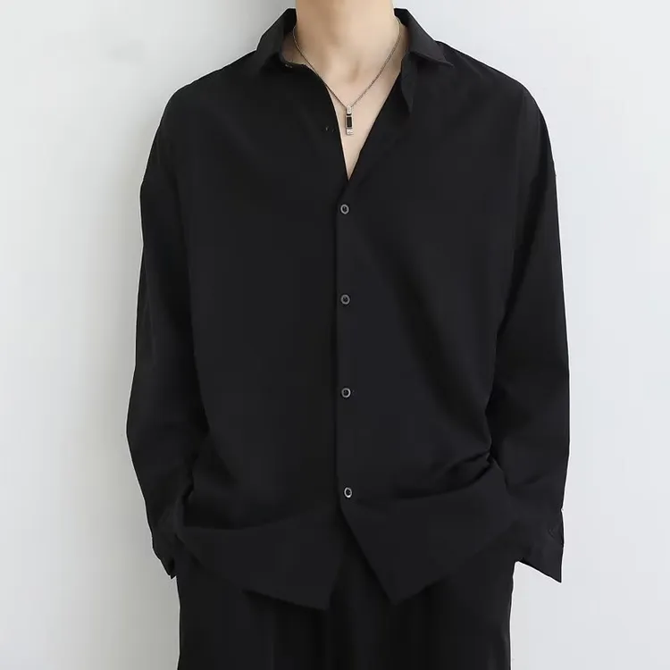 垂感宽松黑色衬衫男长袖韩版春秋高级感男士休闲男装白色衬衣男生