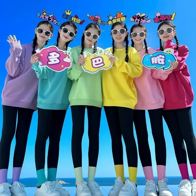 秋冬款闺蜜装宽松圆领班服团体聚会来图定制LOGO糖果彩色卫衣