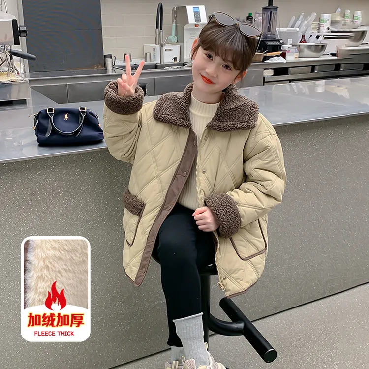 女童加绒外套冬装2025新款儿童秋冬款夹棉冬季棉服加厚上衣