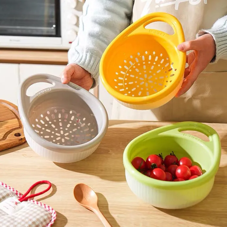 厨房双层沥水篮洗水果洗菜盆家用多功能塑料篮水槽便携式洗米篮