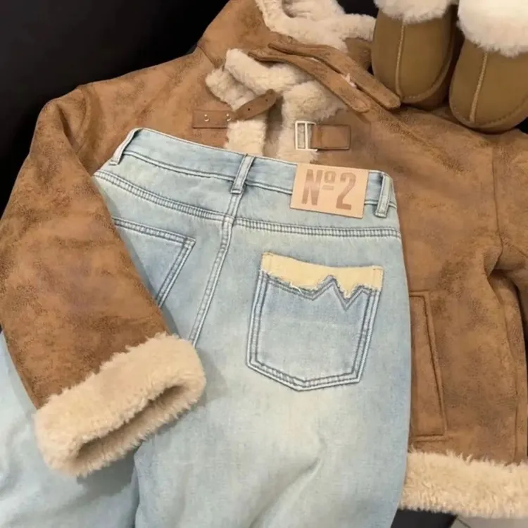 直筒牛仔裤女春秋季2025年新款高腰显瘦设计感百搭窄版阔腿裤子