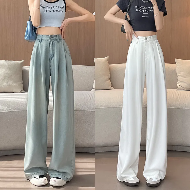 喜绚直筒天丝薄款牛仔裤女夏季2025年新款设计感宽松阔腿冰丝裤子