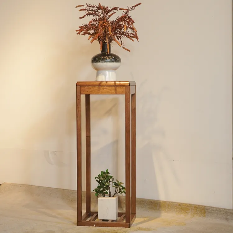 新中式胡桃木现代简约风客厅阳台花架艺术品盆栽展示架落地原木